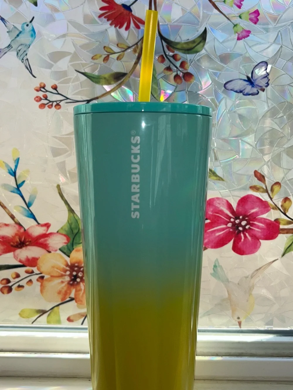 Starbucks Teal to Yellow Ombre Tumbler with Yellow Straw